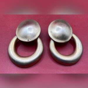 Vintage Women’s Earrings Round  Gold Tone Clip On Huggies 1.75” *Read*